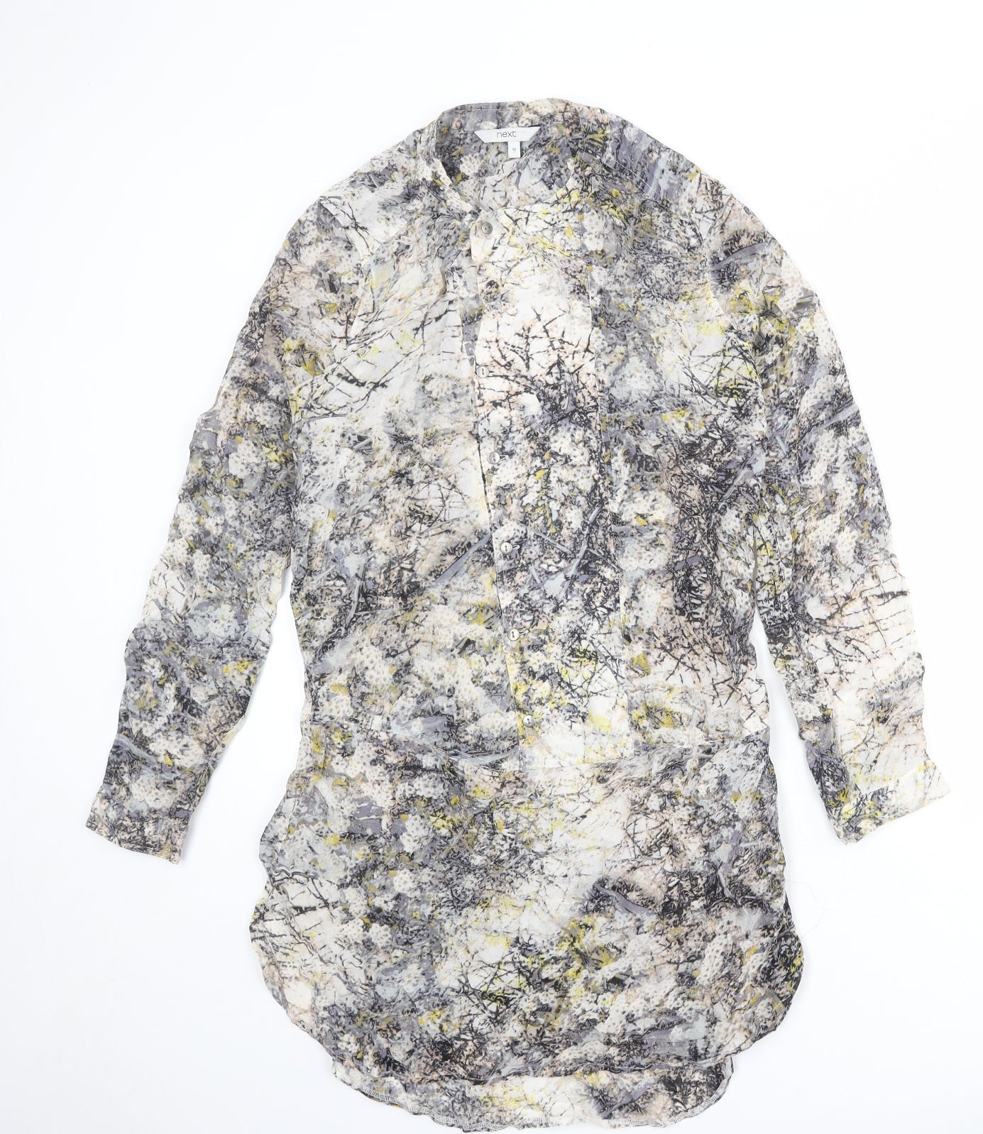 NEXT Womens Multicoloured Geometric Viscose Shirt Dress Size 12 Round Neck Button