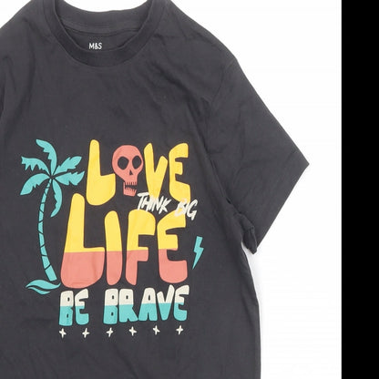 Marks and Spencer Boys Grey 100% Cotton Basic T-Shirt Size 9-10 Years Round Neck Pullover - Love Life Be Brave