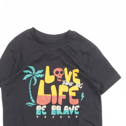 Marks and Spencer Boys Grey 100% Cotton Basic T-Shirt Size 9-10 Years Round Neck Pullover - Love Life Be Brave