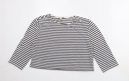 ASOS Womens White Striped Polyester Cropped Blouse Size 18 Round Neck