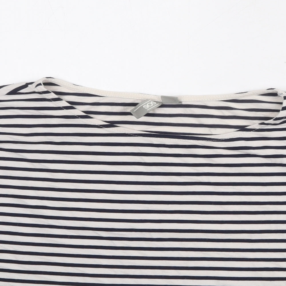 ASOS Womens White Striped Polyester Cropped Blouse Size 18 Round Neck