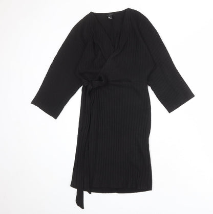 River Island Womens Black Polyester A-Line Size 10 V-Neck Tie