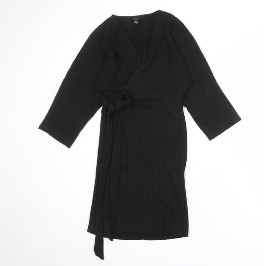 River Island Womens Black Polyester A-Line Size 10 V-Neck Tie