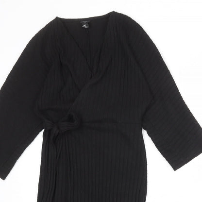 River Island Womens Black Polyester A-Line Size 10 V-Neck Tie