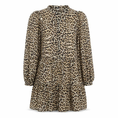 H&M Womens Multicoloured Animal Print Polyester A-Line Size S Round Neck Button - Leopard pattern