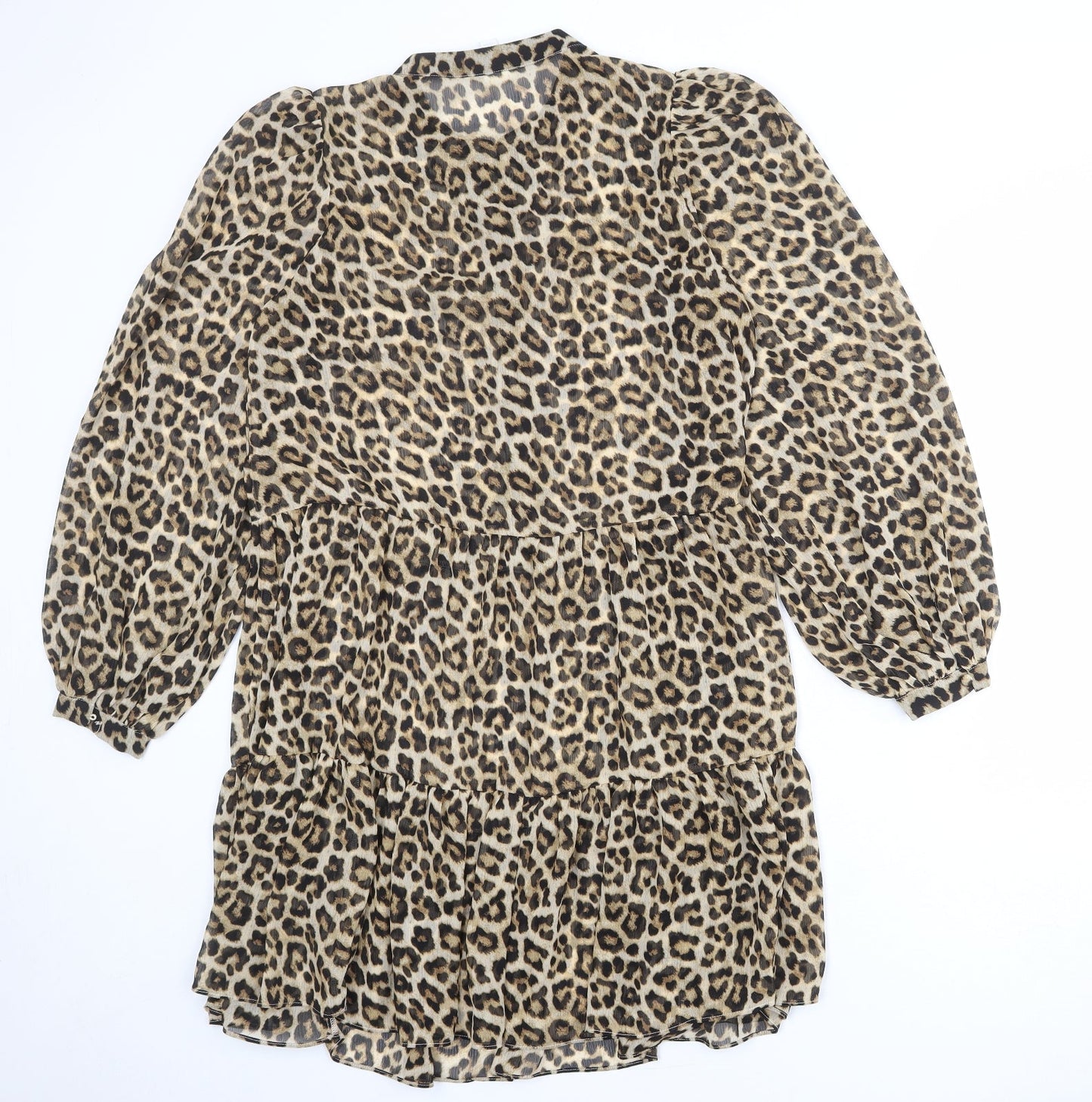 H&M Womens Multicoloured Animal Print Polyester A-Line Size S Round Neck Button - Leopard pattern