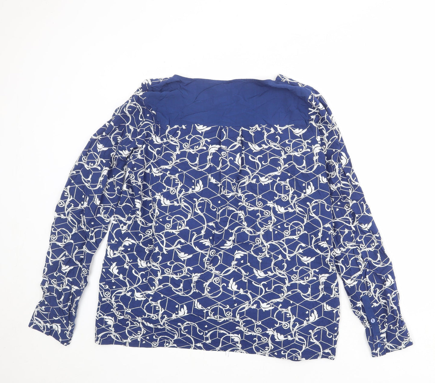 ML Womens Blue Geometric Viscose Basic Blouse Size M V-Neck