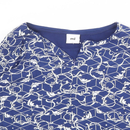 ML Womens Blue Geometric Viscose Basic Blouse Size M V-Neck