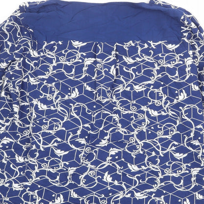 ML Womens Blue Geometric Viscose Basic Blouse Size M V-Neck