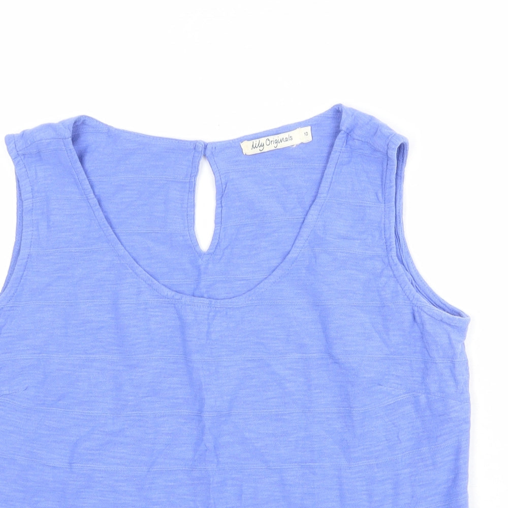 Lily Womens Blue 100% Cotton Basic Tank Size 10 Round Neck