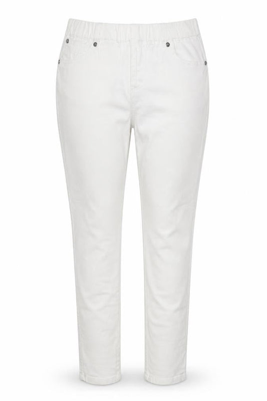 Front view of Denim & Co. women’s white cotton jegging jeans, size UK 10, regular