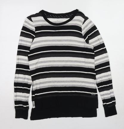 Marc New York Womens Black Round Neck Striped Viscose Pullover Jumper Size S
