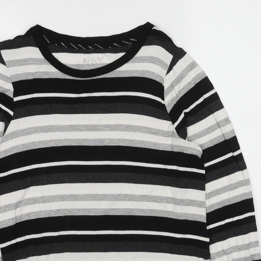 Marc New York Womens Black Round Neck Striped Viscose Pullover Jumper Size S