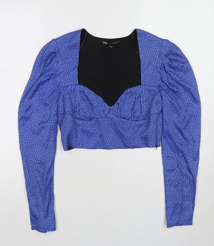 Womens UK Size S Zara Blue Cropped Blouse