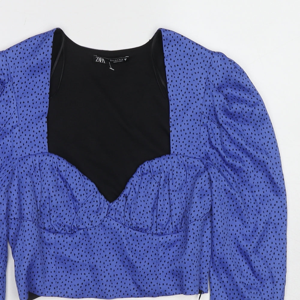 Womens UK Size S Zara Blue Cropped Blouse