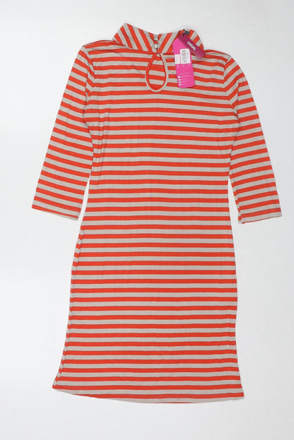 Huf&Dee Womens Red Striped Viscose T-Shirt Dress Size S High Neck Button