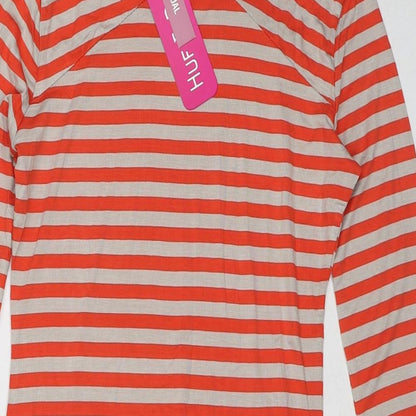 Huf&Dee Womens Red Striped Viscose T-Shirt Dress Size S High Neck Button