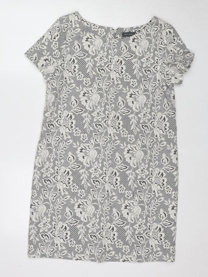 Pied A Terre Womens Grey Polyester Shift Size 10 Boat Neck Zip - Lace Overlay