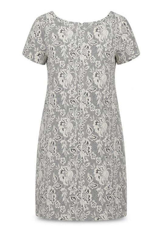 Pied A Terre Womens Grey Polyester Shift Size 10 Boat Neck Zip - Lace Overlay