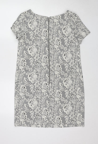 Pied A Terre Womens Grey Polyester Shift Size 10 Boat Neck Zip - Lace Overlay