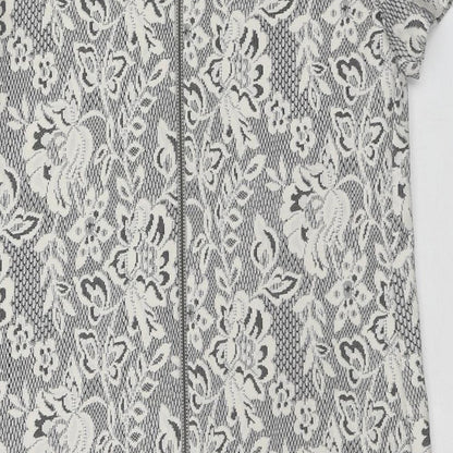 Pied A Terre Womens Grey Polyester Shift Size 10 Boat Neck Zip - Lace Overlay