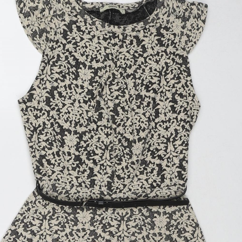 Oasis Womens Ivory Geometric Cotton Fit & Flare Size S Boat Neck Pullover