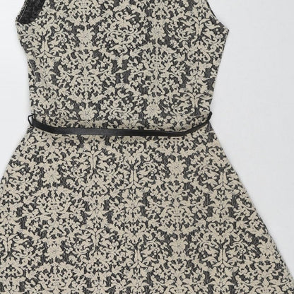 Oasis Womens Ivory Geometric Cotton Fit & Flare Size S Boat Neck Pullover