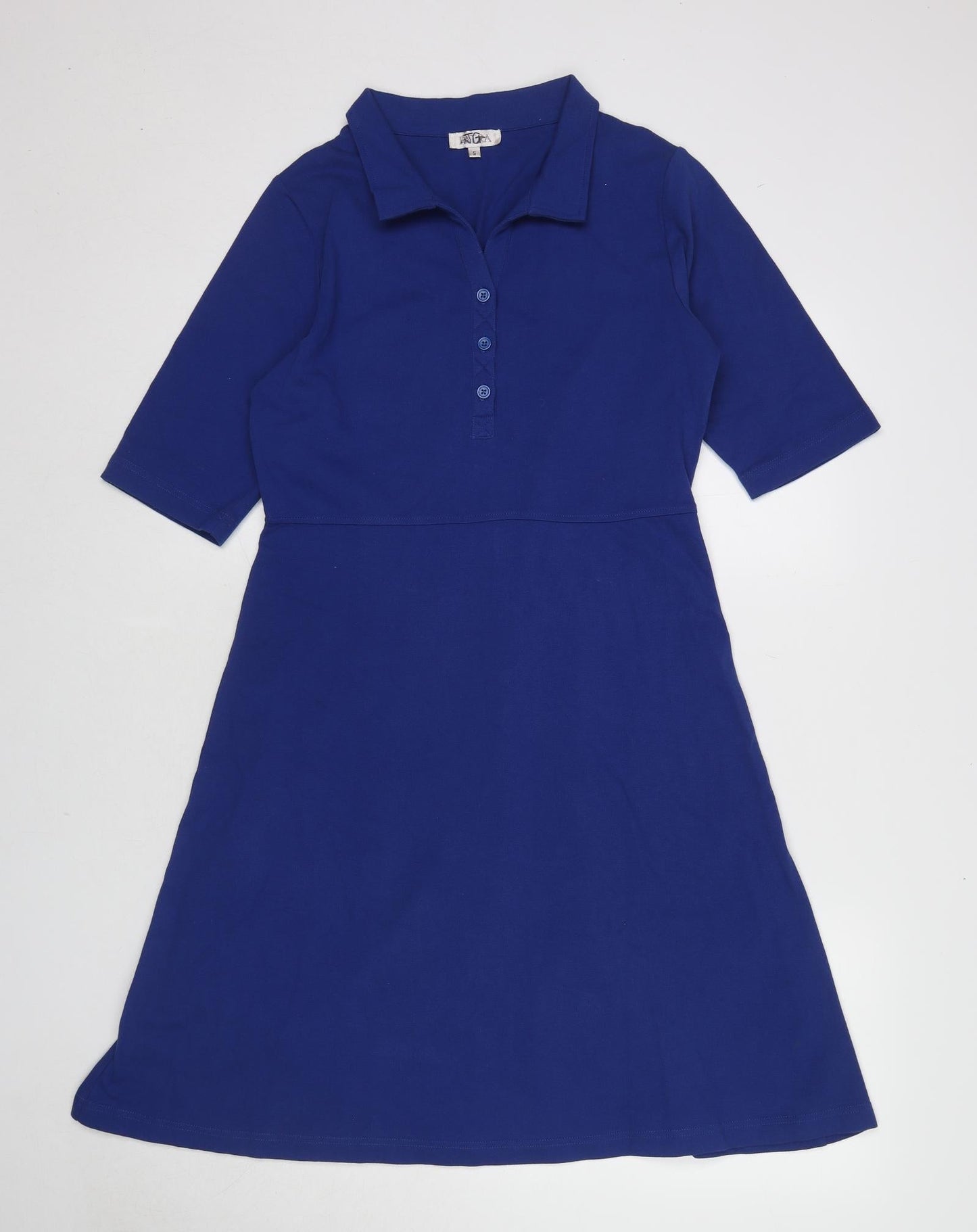 Patra Womens Blue Cotton A-Line Size S Collared Button