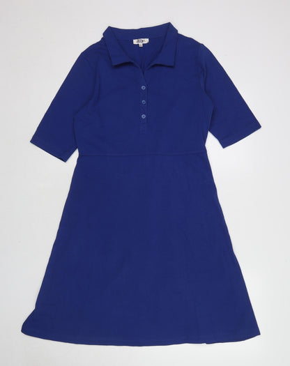 Patra Womens Blue Cotton A-Line Size S Collared Button