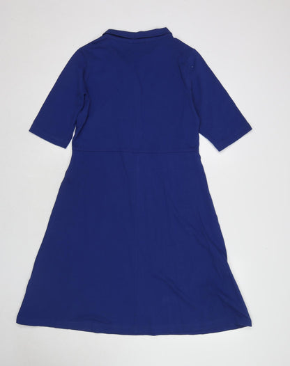 Patra Womens Blue Cotton A-Line Size S Collared Button