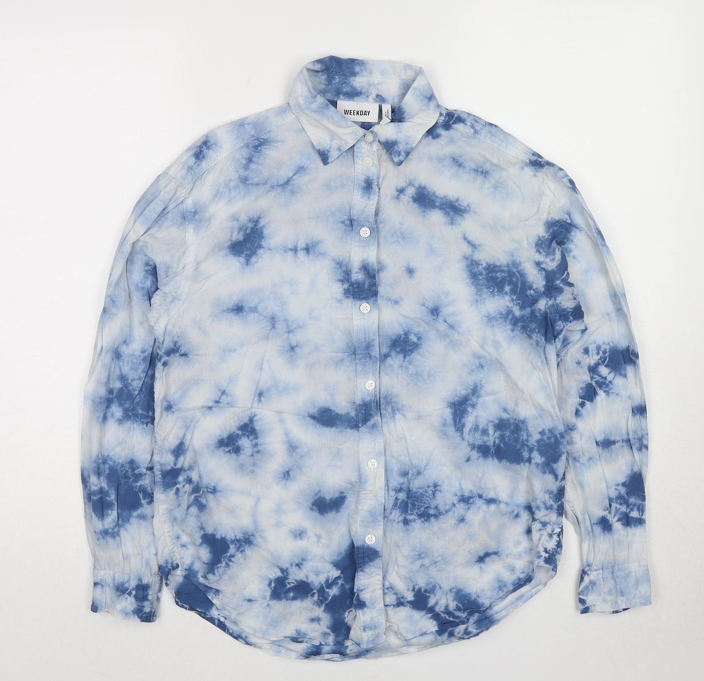 Weekday Mens Blue Geometric Cotton Button-Up Size XS Collared Button - Tie Dye