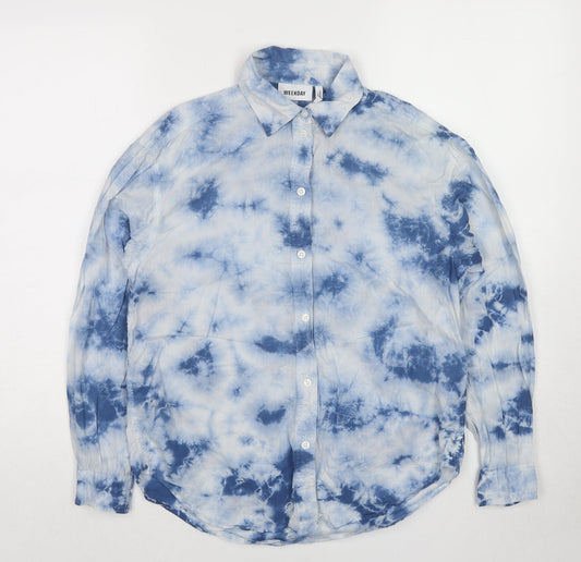 Weekday Mens Blue Geometric Cotton Button-Up Size XS Collared Button - Tie Dye