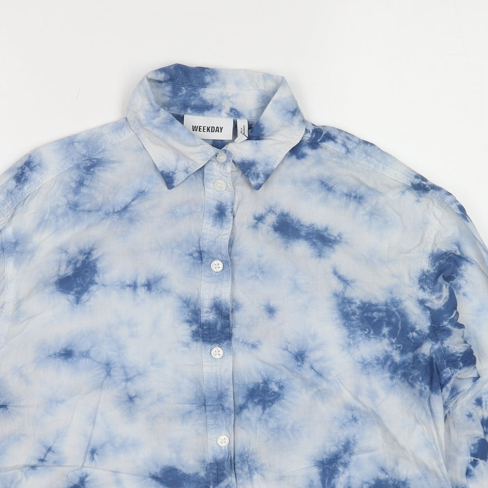 Weekday Mens Blue Geometric Cotton Button-Up Size XS Collared Button - Tie Dye