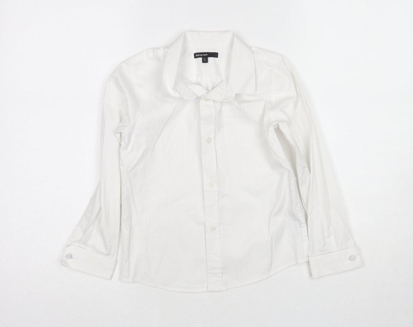 Autograph Boys White Polyester Basic Button-Up Size 6-7 Years Collared Button