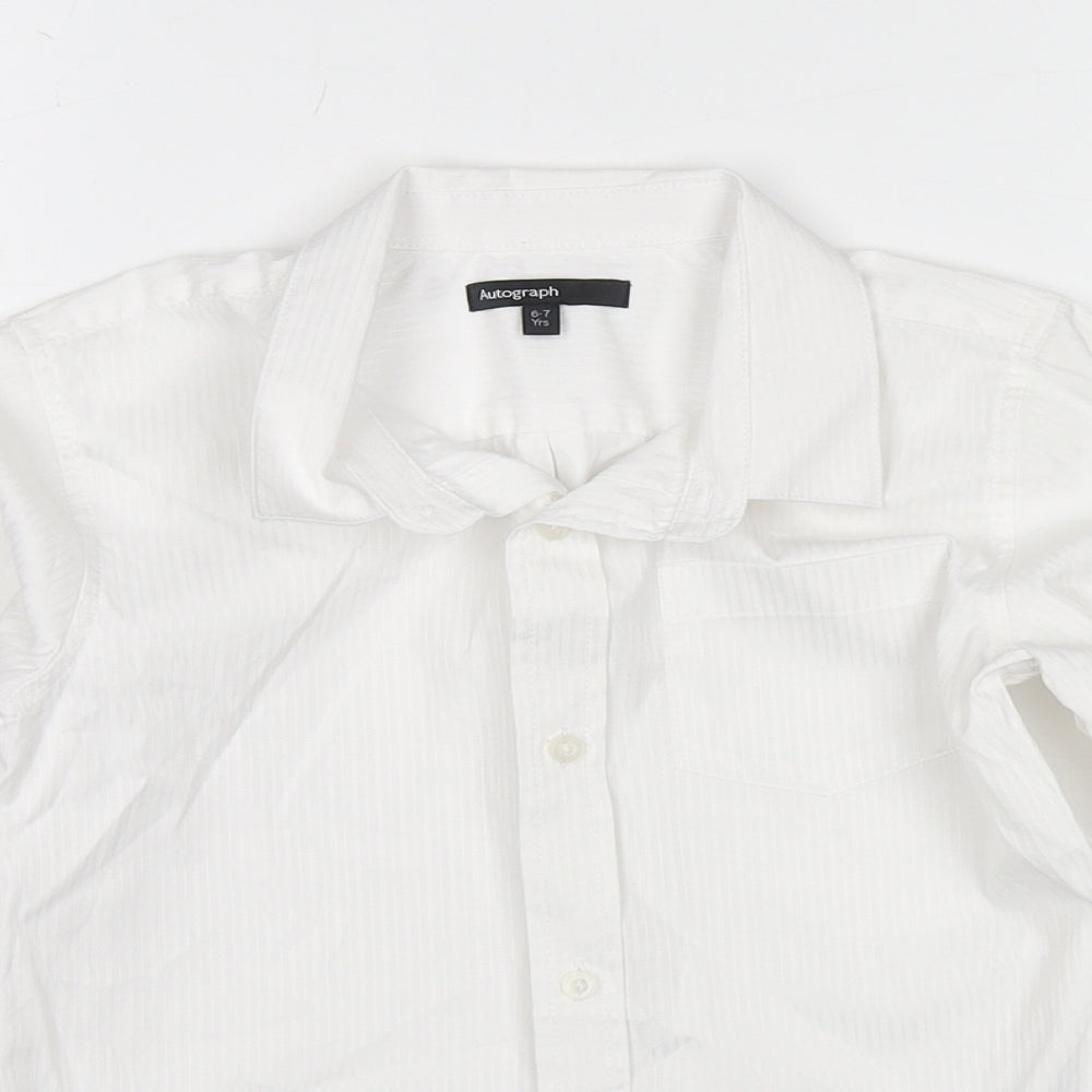 Autograph Boys White Polyester Basic Button-Up Size 6-7 Years Collared Button