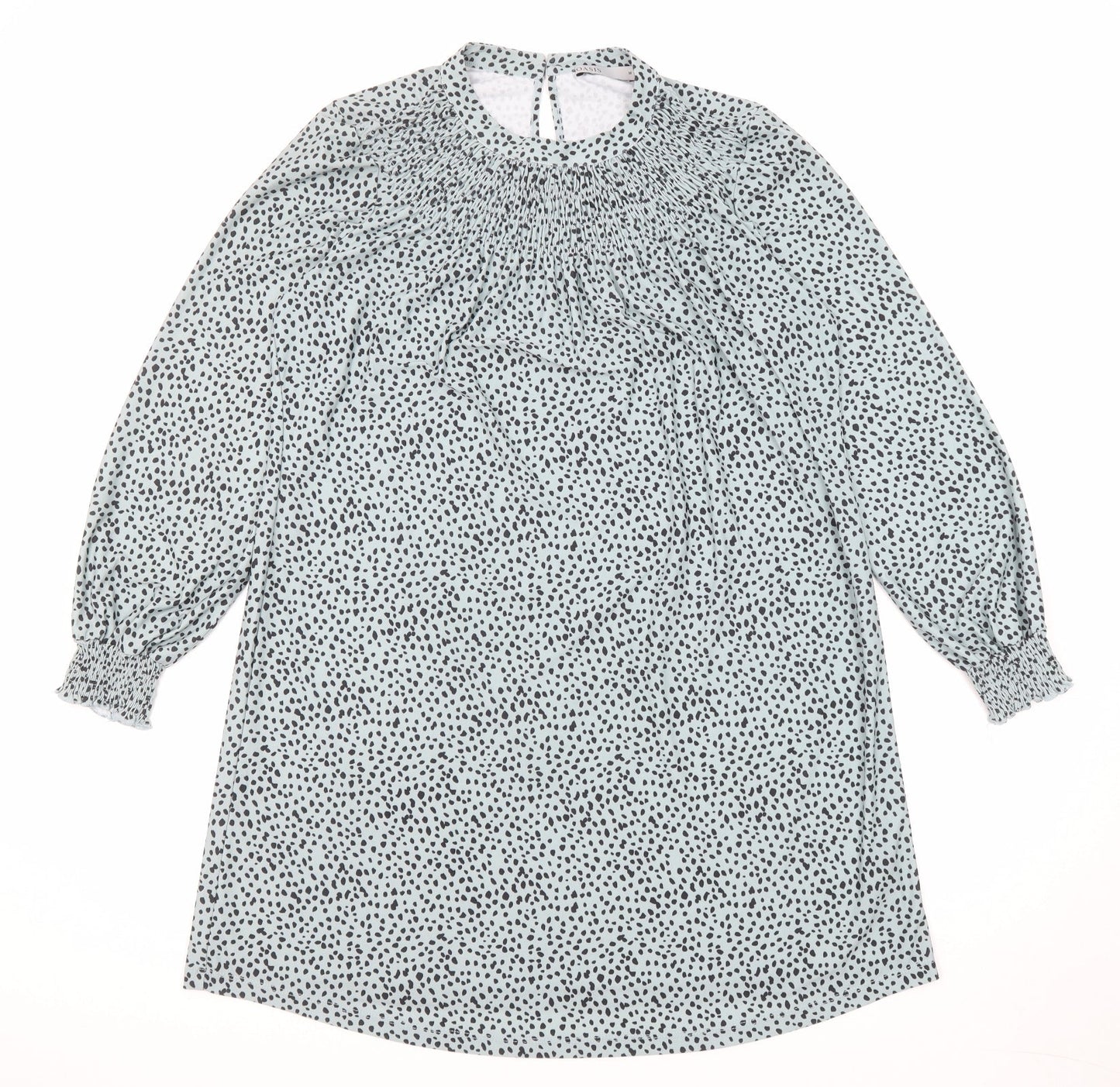 Oasis Womens Blue Animal Print Polyester A-Line Size M Round Neck Button - Cheetah pattern