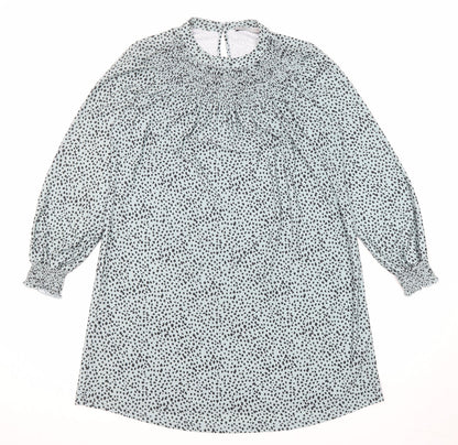 Oasis Womens Blue Animal Print Polyester A-Line Size M Round Neck Button - Cheetah pattern