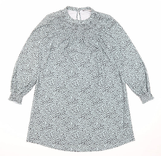 Oasis Womens Blue Animal Print Polyester A-Line Size M Round Neck Button - Cheetah pattern