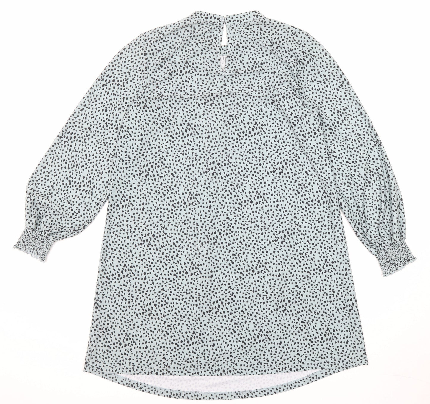 Oasis Womens Blue Animal Print Polyester A-Line Size M Round Neck Button - Cheetah pattern