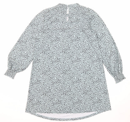 Oasis Womens Blue Animal Print Polyester A-Line Size M Round Neck Button - Cheetah pattern