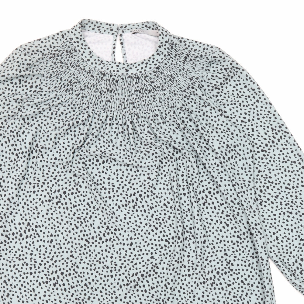 Oasis Womens Blue Animal Print Polyester A-Line Size M Round Neck Button - Cheetah pattern