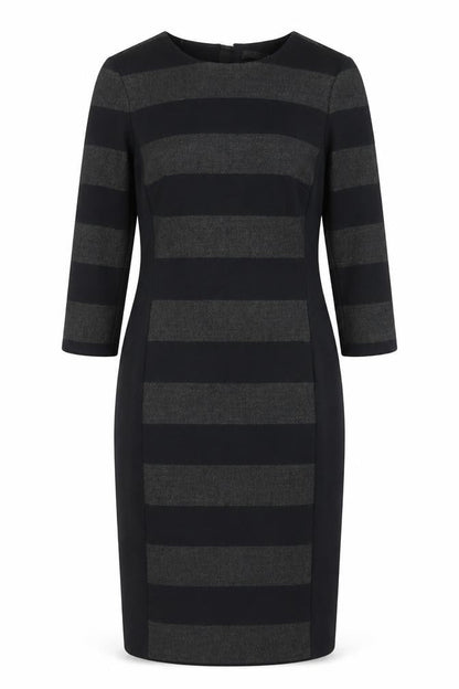 Oui Womens Black Striped Polyester Shift Size 10 Round Neck Zip