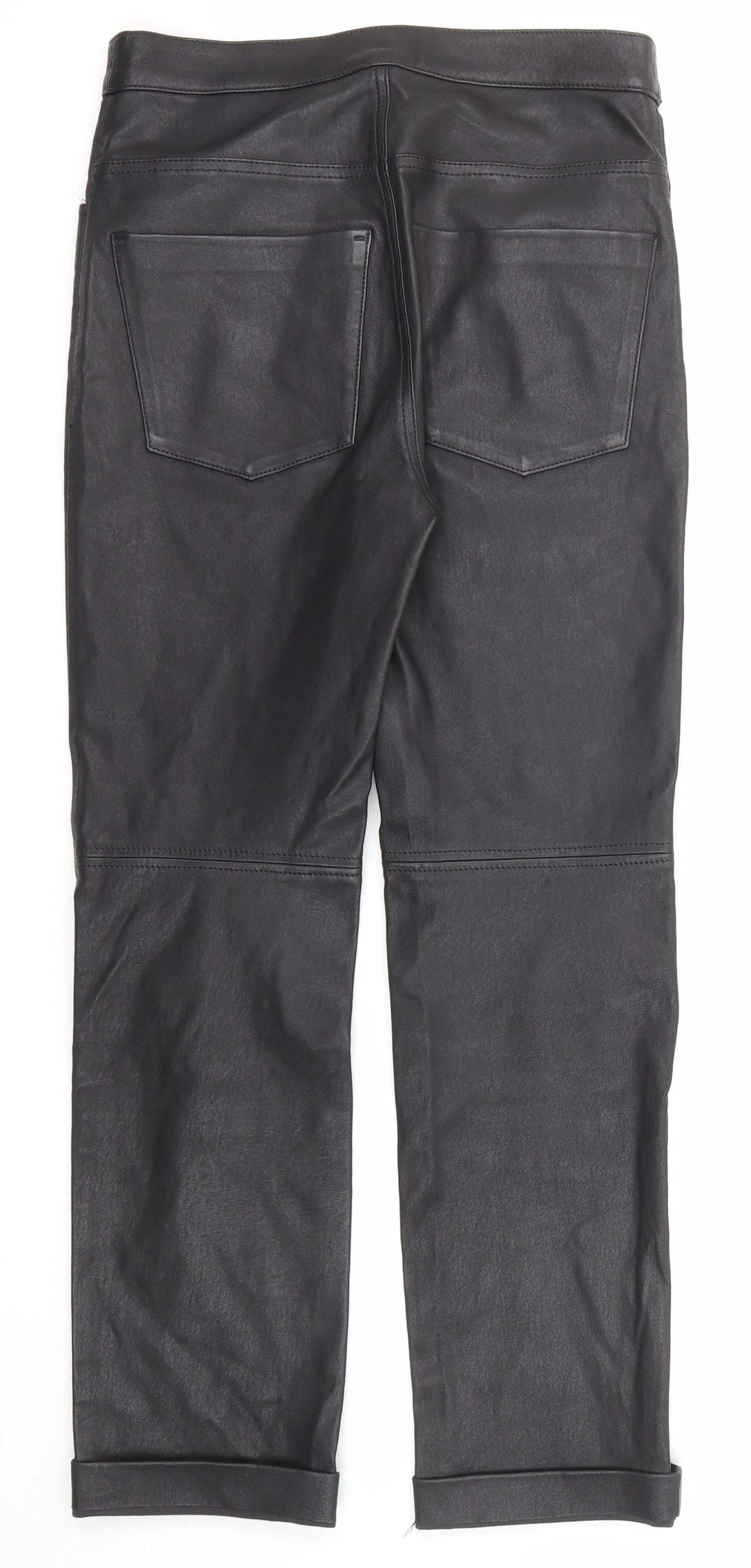 Stockholm Atelier Womens Black Cotton Trousers Size 8 Regular Zip - Coated