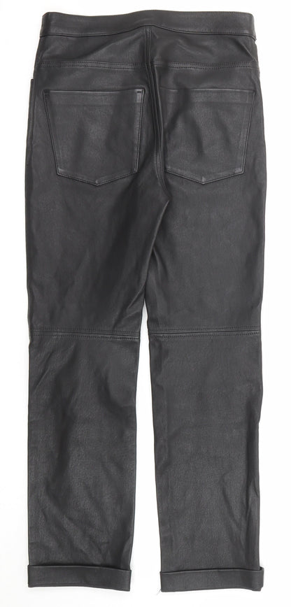 Stockholm Atelier Womens Black Cotton Trousers Size 8 Regular Zip - Coated