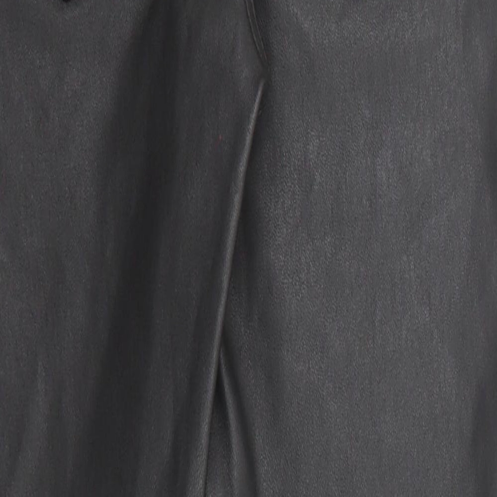 Stockholm Atelier Womens Black Cotton Trousers Size 8 Regular Zip - Coated