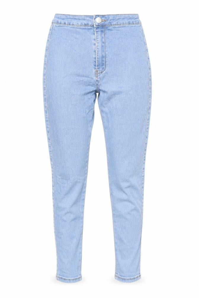 Front view of Missguided women’s blue cotton jegging jeans, size UK 8, 25-inch leg regular zip - waist 21-inch