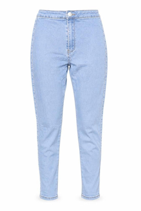 Front view of Missguided women’s blue cotton jegging jeans, size UK 8, 25-inch leg regular zip - waist 21-inch