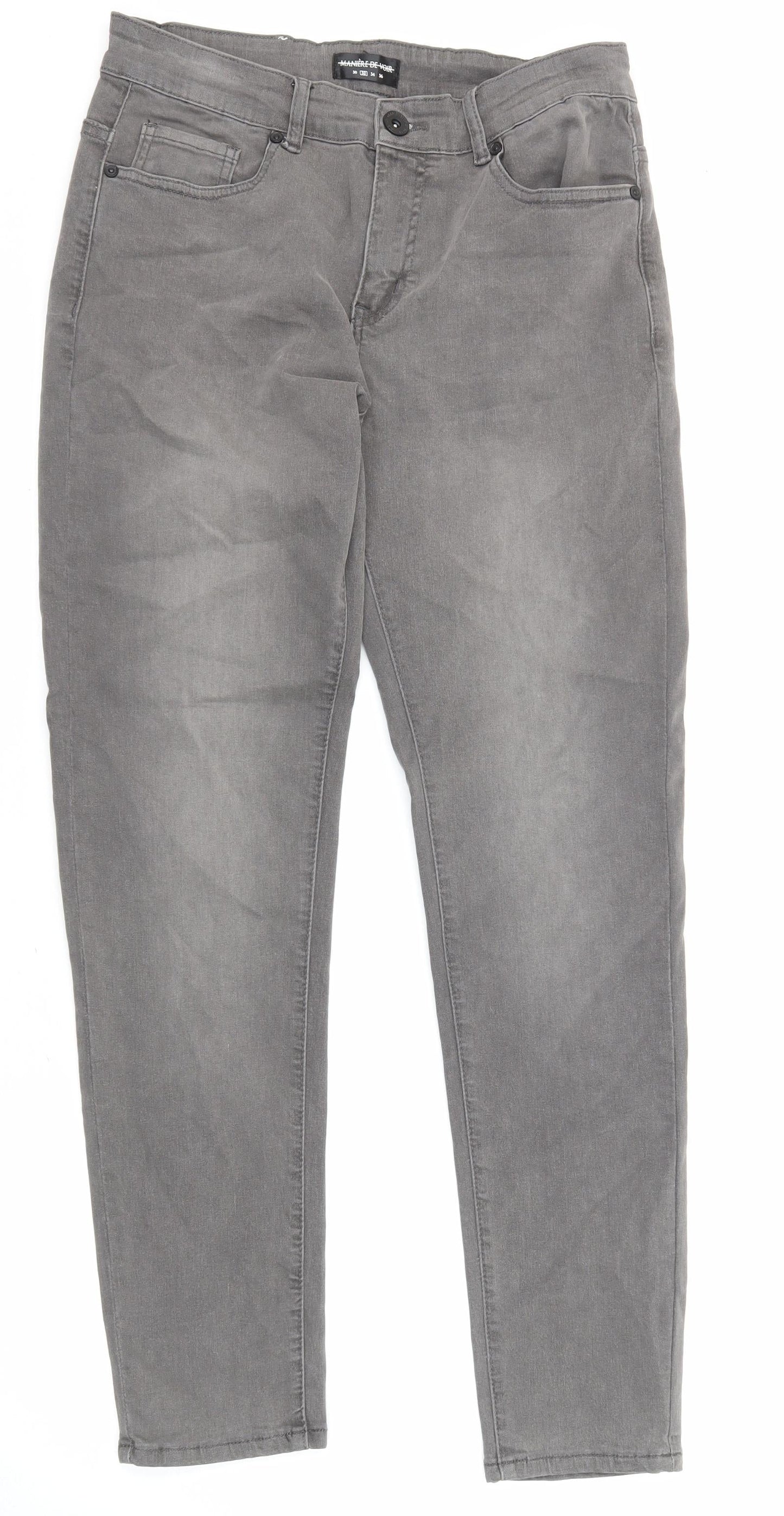 Maniere De Voir Womens Grey Cotton Skinny Jeans Size 10 L30 in Regular Zip