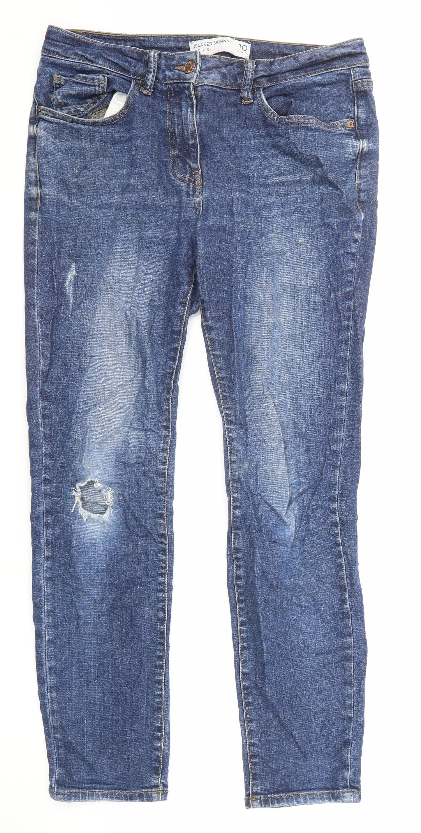 NEXT Womens Blue Cotton Skinny Jeans Size 10 L27 in Regular Zip