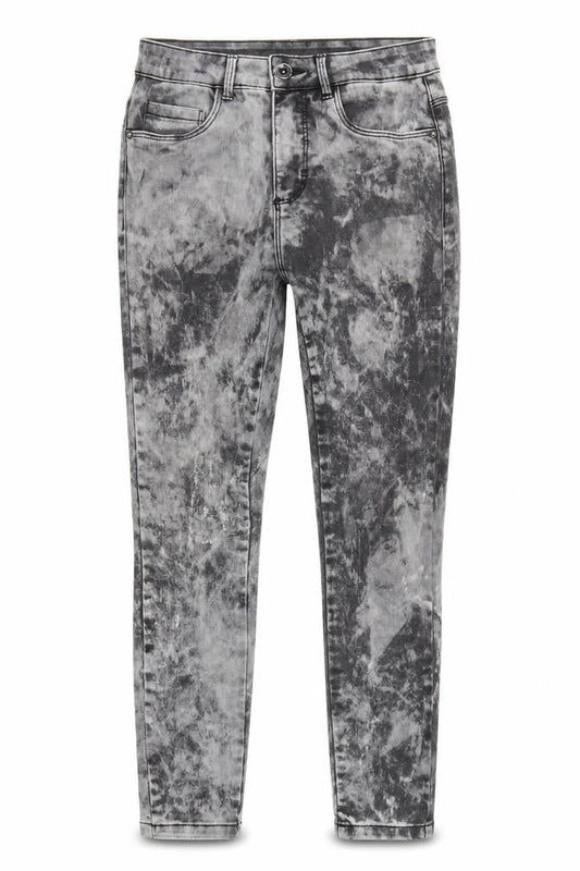 Front view of Only women’s grey cotton skinny jeans, size UK 25, in, 27-inch leg regular zip - tie dye